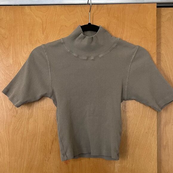 Big Bud Press Essential Turtleneck Cropped Ribbed XXS Taupe Khaki Short Sleeve - Picture 1 of 3